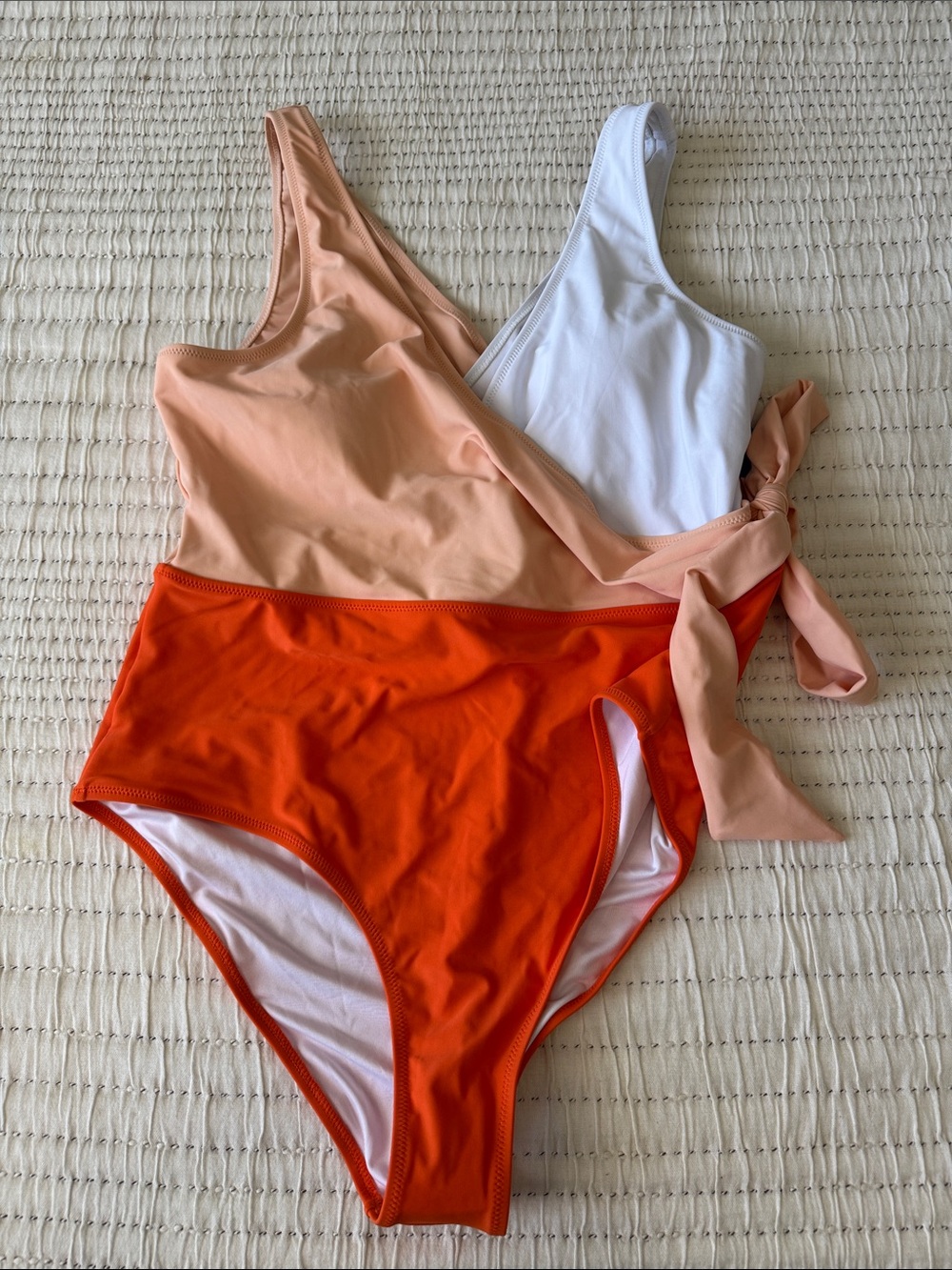 Cupshe Peach, White & Bright Orange Colorblock One-Piece with Side Tie